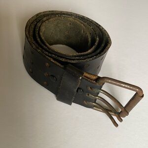 Vintage dark brown 45” leather belt with 3 prong buckle
